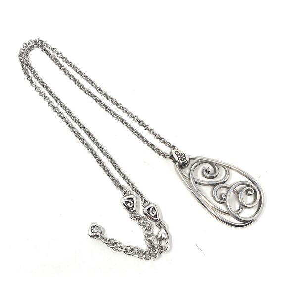 NWOT Brighton Rock N Scroll Teardrop Floating Silver Plate Pendant Necklace - Picture 1 of 6